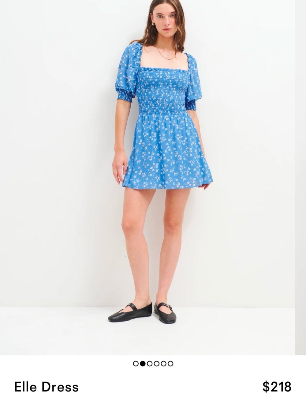 Reformation Blue Floral Square-Neck Mini Dress